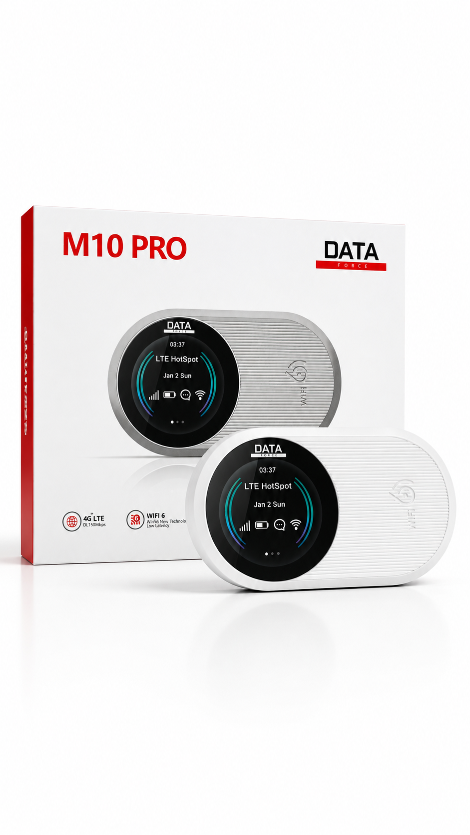 DataForce M10 Pro 4G taşınabilir Wi-Fi 6 modem kutulu ürün görseli